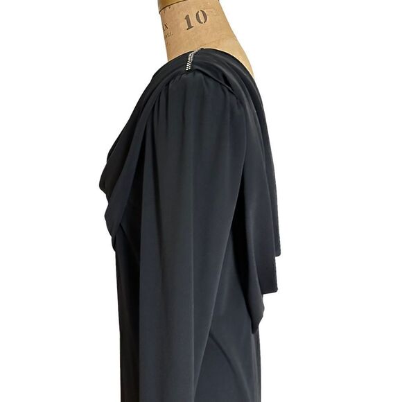 Vintage 80s Ricki Lang Draping Neck and Back Black Dress - Picture 4 of 12